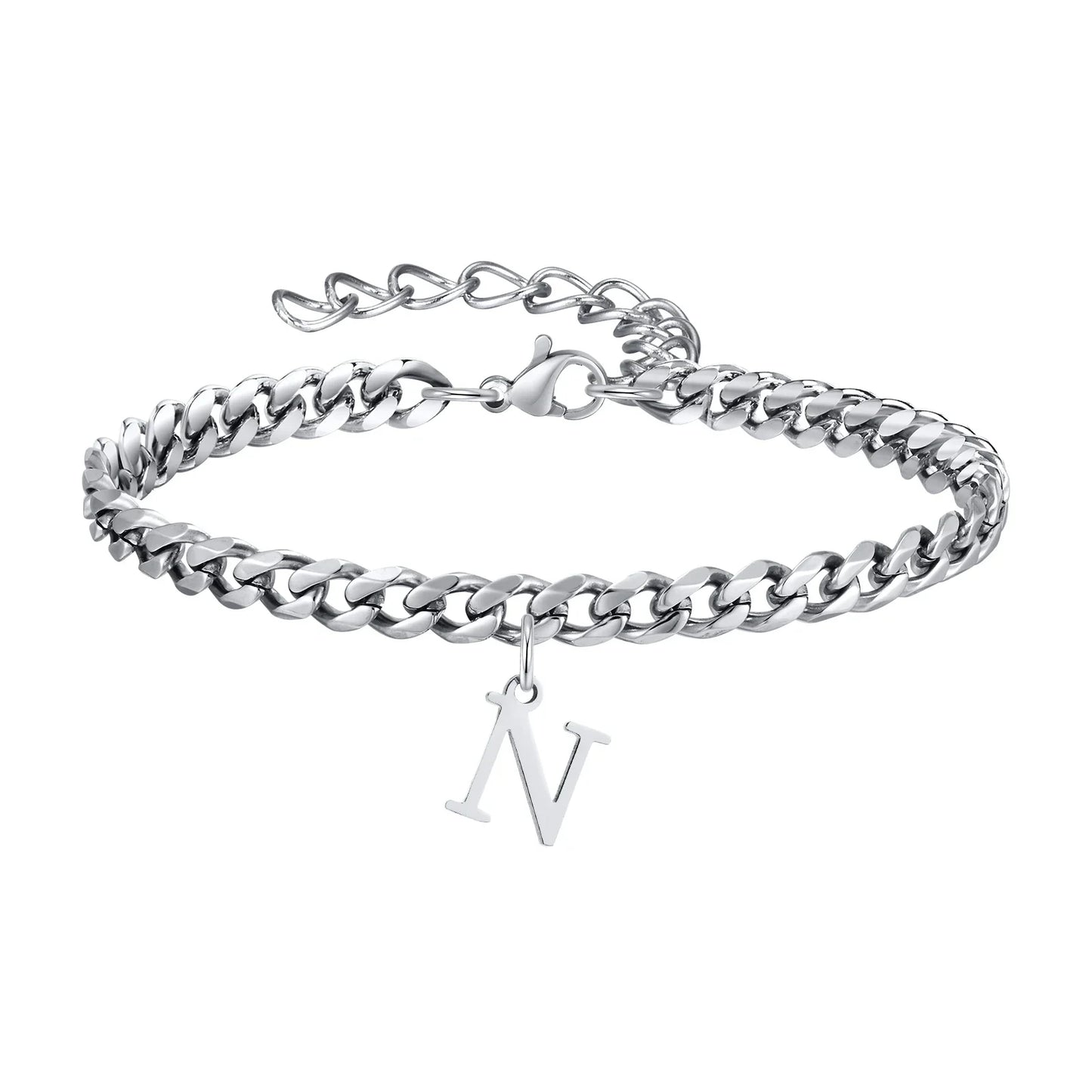 Initials Cuban Link Bracelet Stainless Steel Adjustable N - Tophatter Daily Deals