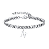 Initials Cuban Link Bracelet Stainless Steel Adjustable N - Tophatter Daily Deals