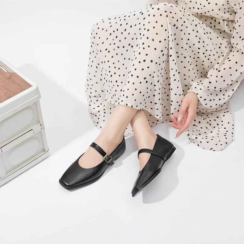 Supportive Women Mary Jane Flats - Square Toe, Leather - Tophatter Daily Deals