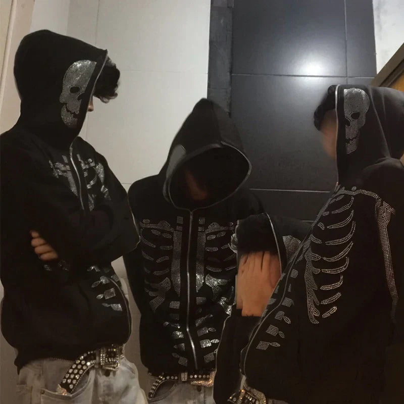 Oversized Men’s Zip Hoodie - Rhinestone Skeleton, Cotton - Tophatter Daily Deals