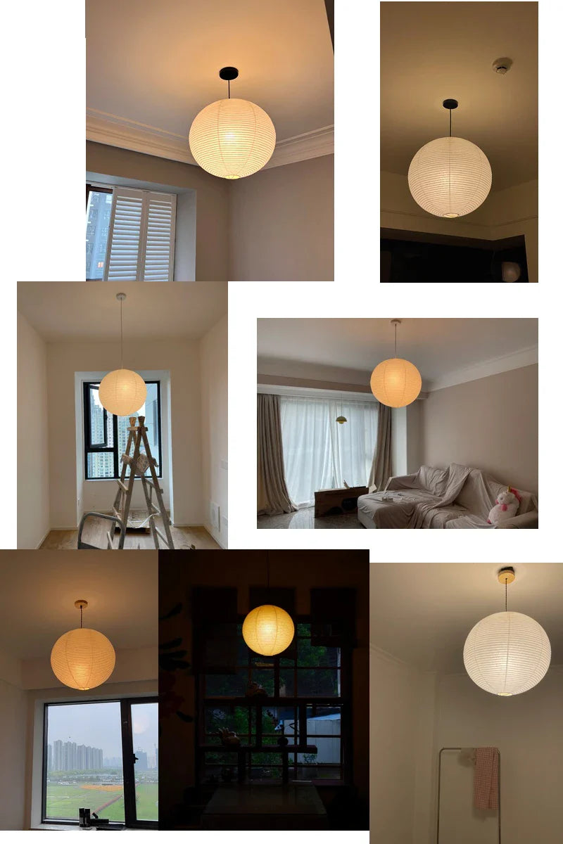 Japandi Pendant Lamp Wabi Sabi Rice Paper Round LED Dimmable - Tophatter Daily Deals
