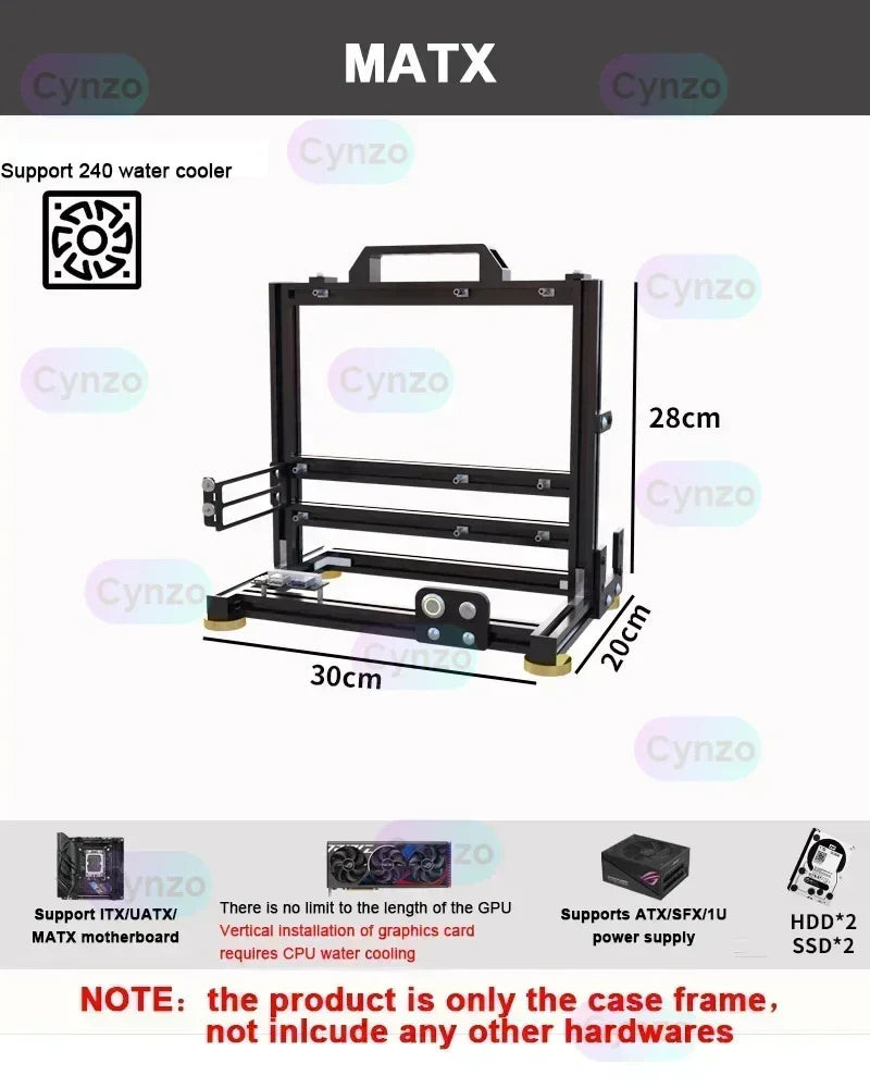 Open Frame ATX PC Case Rack Modular Water Air Cooling MATX black - Tophatter Daily Deals