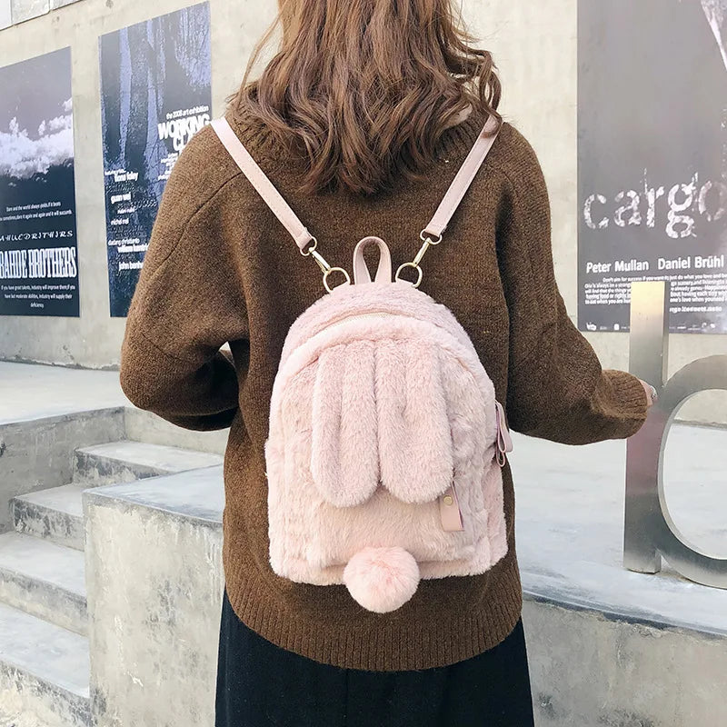Faux Fur Mini Rabbit Ear Backpack Animals - Tophatter Daily Deals