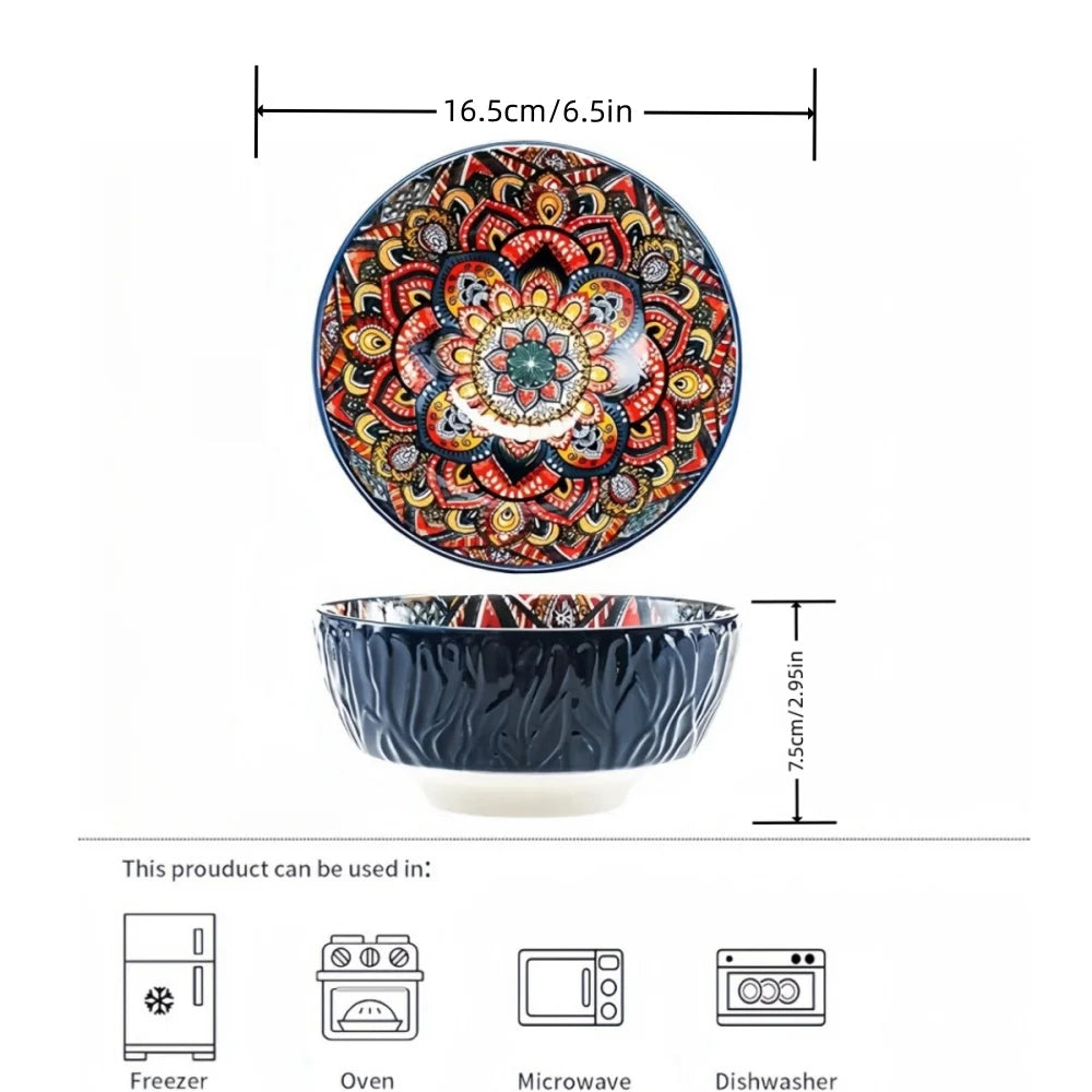 Bohemian Ceramic Bowls Set Floral Serving Bowls Versatile - Tophatter Daily Deals