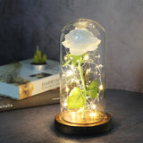 Beauty & The Beast Eternal Red Rose In Glass Dome with LED Lights Baby Blue Flowers - Tophatter Daily Deals