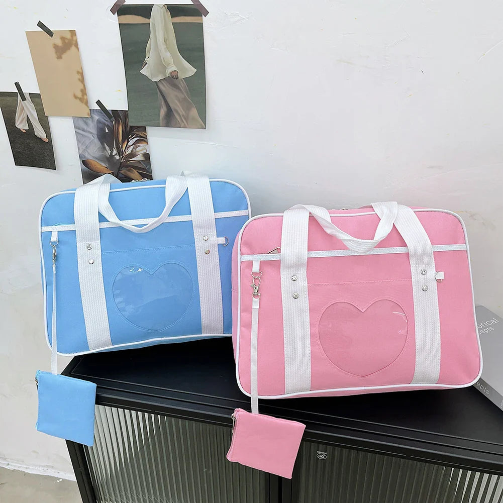 Heart PU Leather Laptop Bag Pastel Handbag Top Handle Japanese Style School Bag - Tophatter Daily Deals