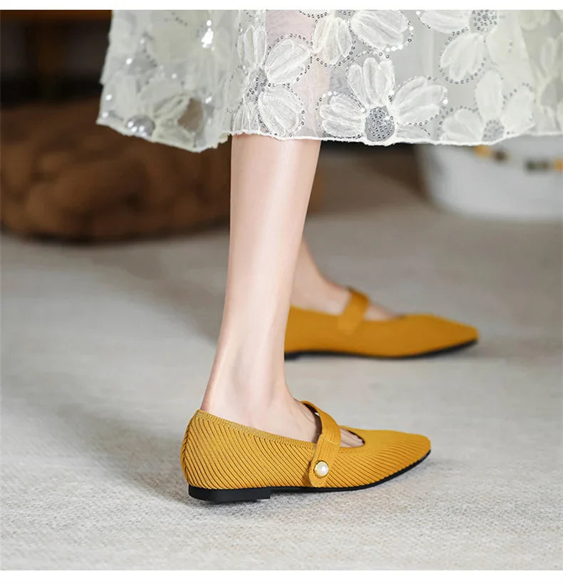 Stretchy Women Mary Jane Flats - Ribbed Knit For Spring - Tophatter Daily Deals