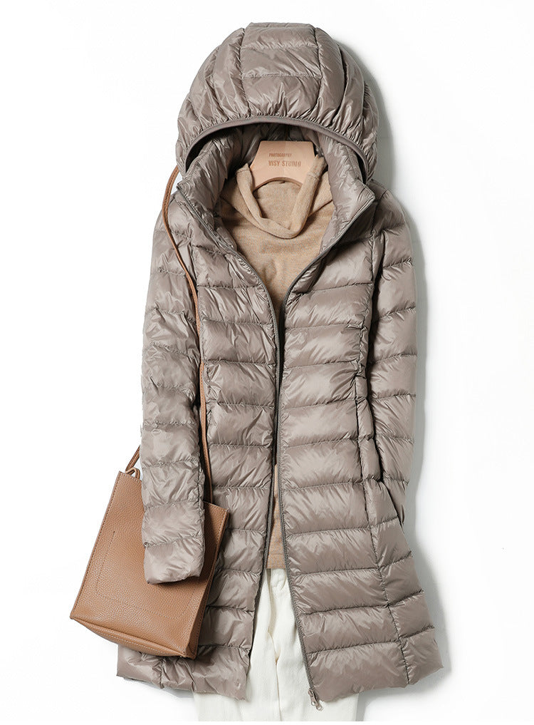Lightweight Women's Quilted Jacket - Slim Mid Thigh Khaki - Tophatter Daily Deals