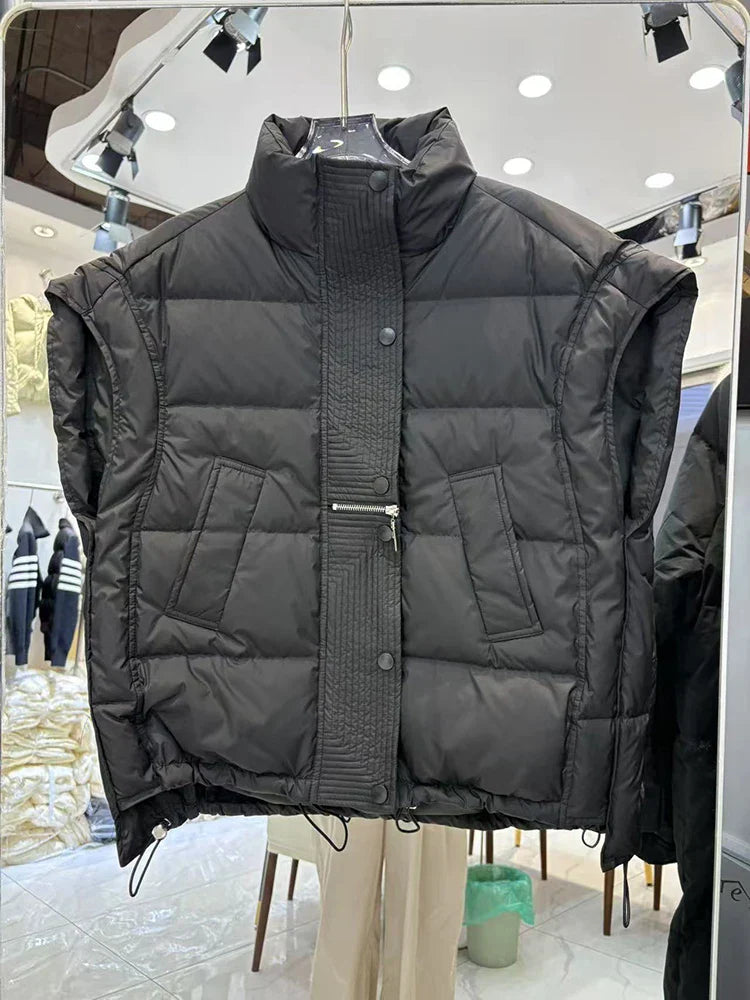 Insulating Women’s Down Vest - Cropped, Duck, Winter Black - Tophatter Daily Deals