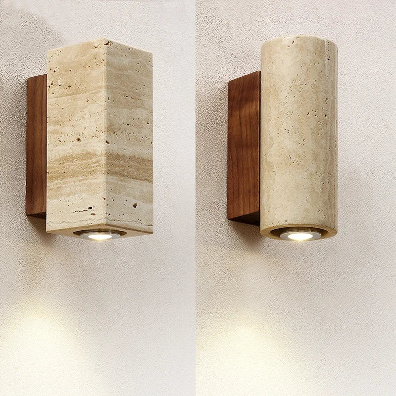 Japandi Yellow Marble LED Wall Sconce Wabi Sabi Bedside Light - Tophatter Daily Deals