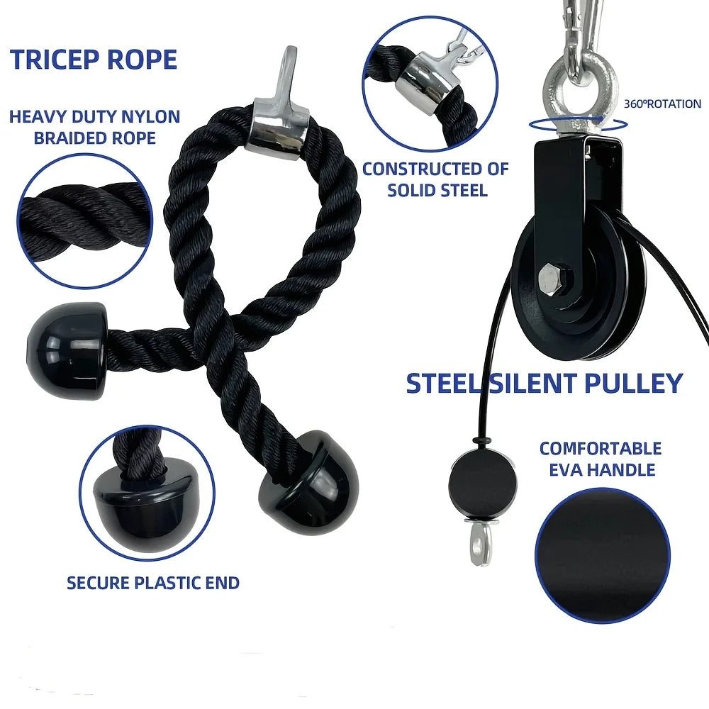 Nine-Piece Pulley Fitness Accessories Kit Black Fitness - Tophatter Daily Deals