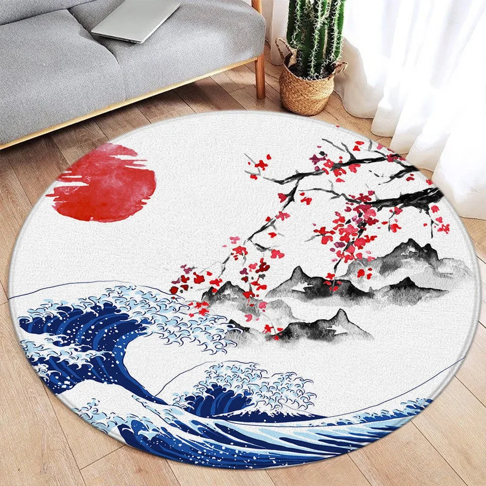 Koi Fish Round Rug Japanese Water Ink Floor Decor Serene DD-3262AF - Tophatter Daily Deals
