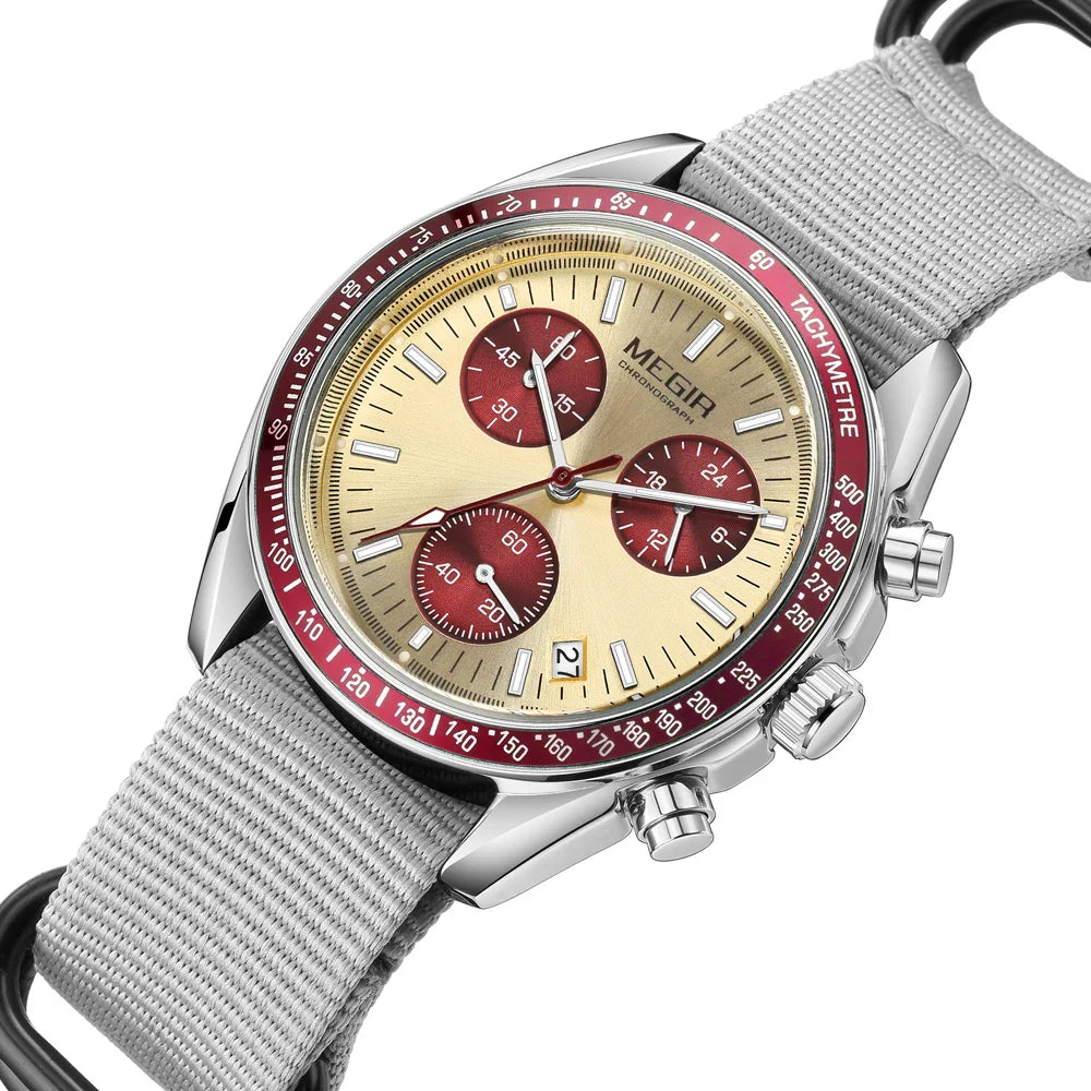 Quartz Chronograph Watch Blue Nylon Strap Waterproof Grey - Tophatter Daily Deals