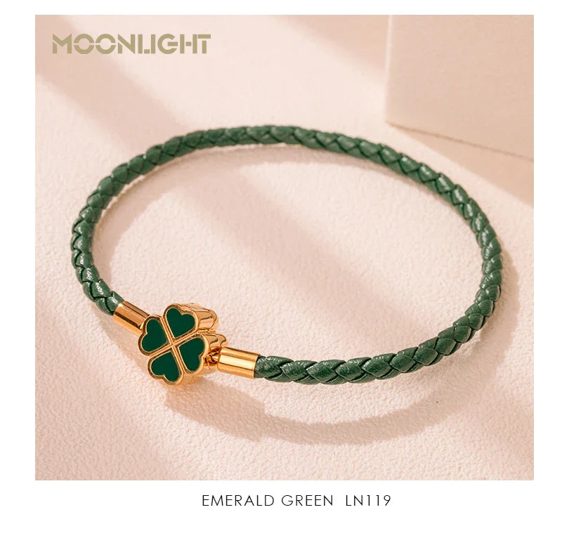 Four Leaf Clover Braided Leather Lucky Bracelet Gift - Tophatter Daily Deals