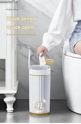 Automatic Sensor Trash Can Narrow Roman Stripe Bathroom Bin - Tophatter Daily Deals