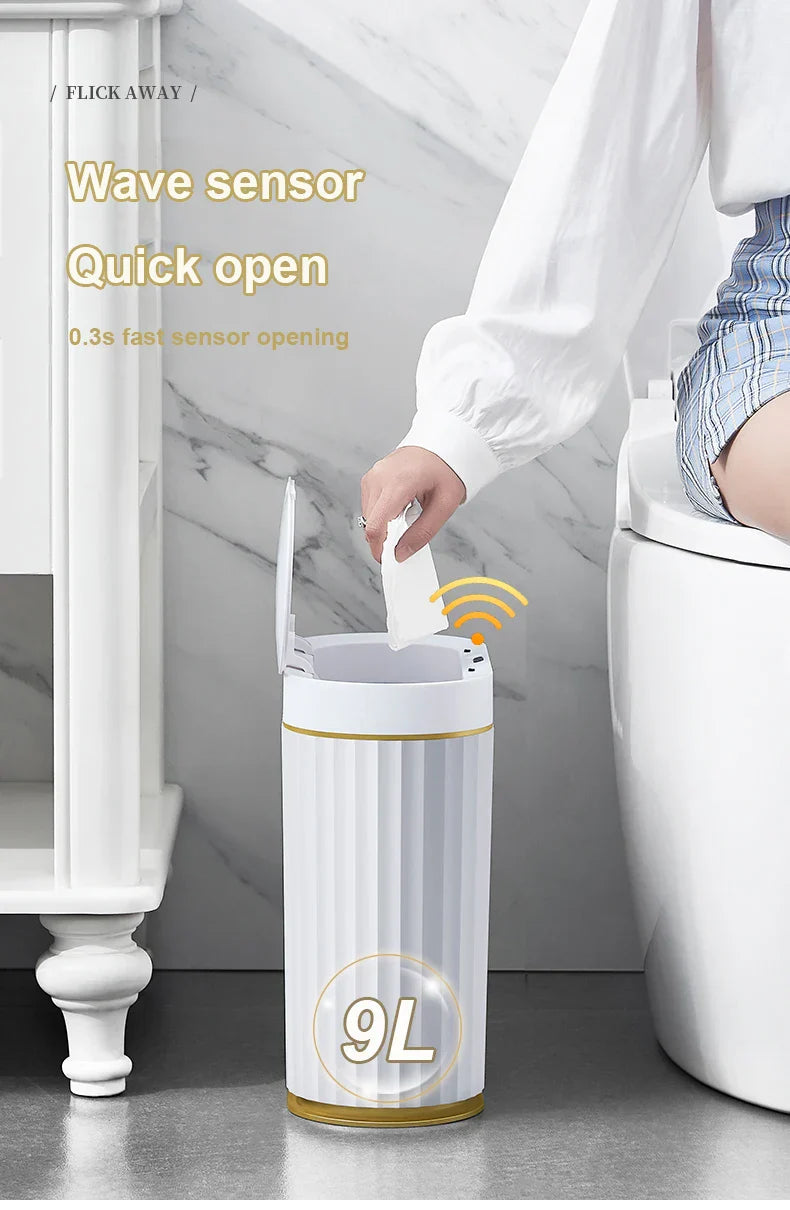 Automatic Sensor Trash Can Narrow Roman Stripe Bathroom Bin - Tophatter Daily Deals