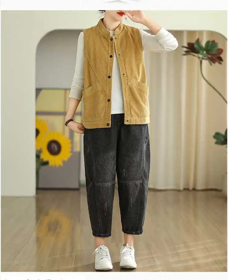 Soft Women's Corduroy Vest - Relaxed Sleeveless, Velvet - Tophatter Daily Deals