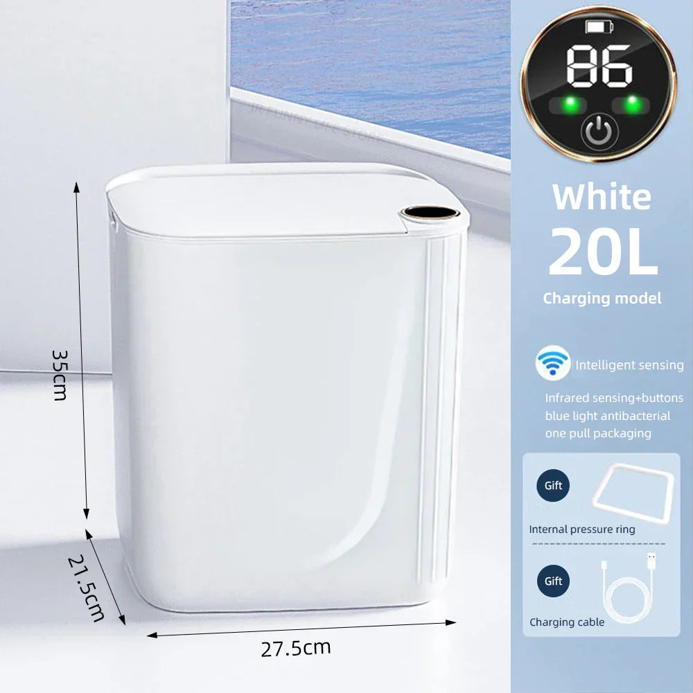 Smart Sensor Trash Can 20L Type C Rechargeable Bathroom White 20L - Tophatter Daily Deals