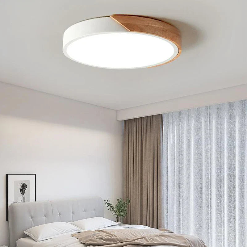 Japandi Led Ceiling Light Nordic Wood Modern Soft Glow Diffuser - Tophatter Daily Deals