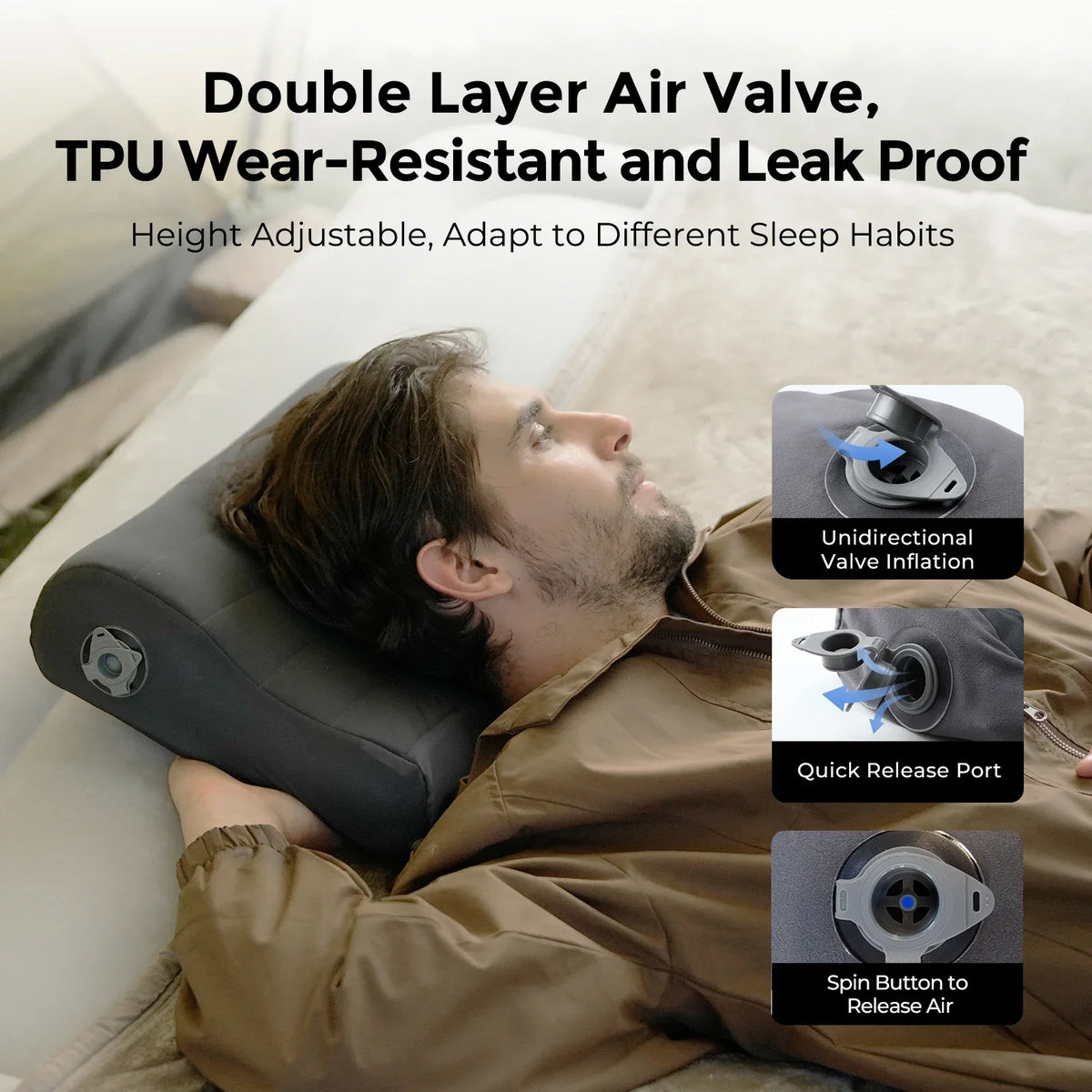 Ergonomic Inflatable Camping Air Pillow Grey Pillows - Tophatter Daily Deals