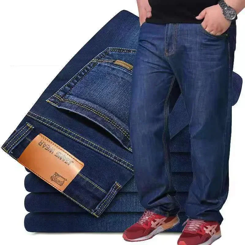 Oversized Relaxed Men's Jeans - High Waist, Stretch Denim 8010-Blue A - Tophatter Daily Deals