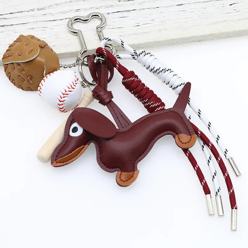 Dachshund Pu Leather Bag Charm Baseball Keychain Gift 15 - Tophatter Daily Deals