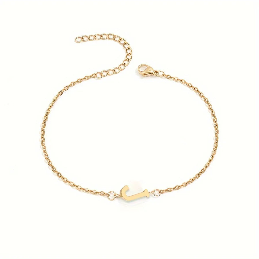 Initial Letter Bead Bracelet Thin Chain Minimalist Elegant J - Tophatter Daily Deals