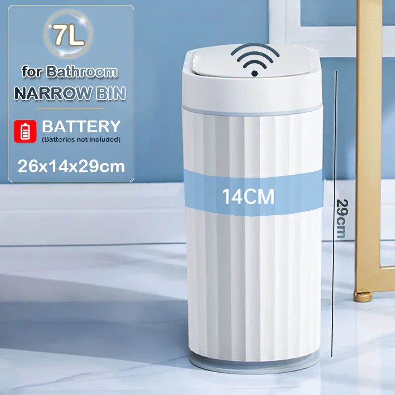 Automatic Sensor Trash Can Narrow Roman Stripe Bathroom Bin 7L Grey battery - Tophatter Daily Deals