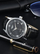 Automatic Watch Leather Strap Mechanical Date Waterproof - Tophatter Daily Deals