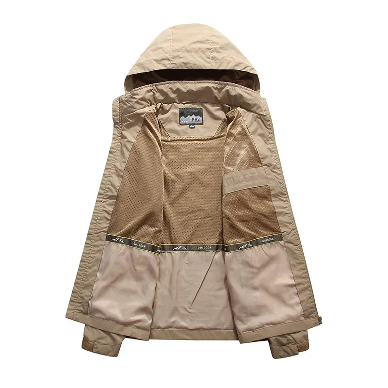 Waterproof Men Jacket- Hooded Windbreaker Polyester Camping - Tophatter Daily Deals