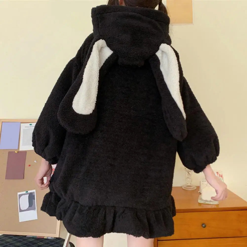 Hoodie Winter Bunny Ears White Black Pink Sweatshirt Long Sleeve Zip Up Hoodies Animals - Tophatter Daily Deals