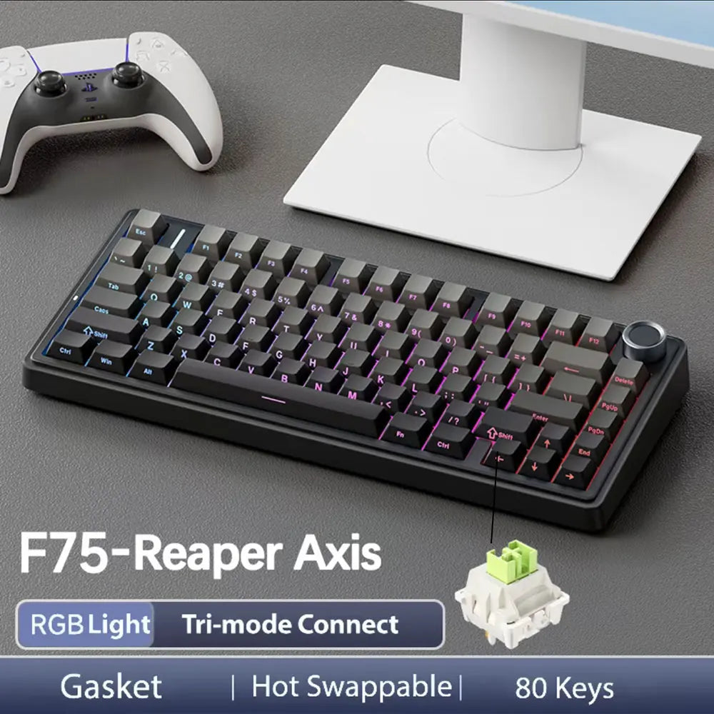 AULA F75 Compact 75 Percent Mechanical Gaming Keyboard RGB Reef Black - Tophatter Daily Deals