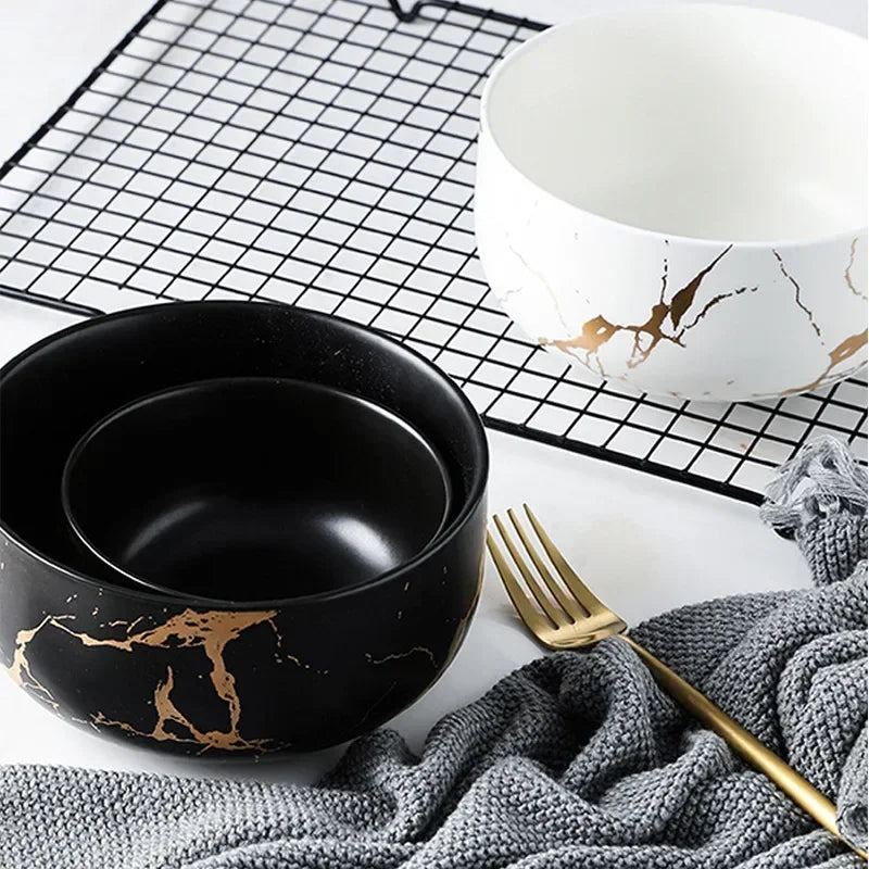 Marble Ceramic Bowl Set Nordic Tableware Minimalist - Tophatter Daily Deals