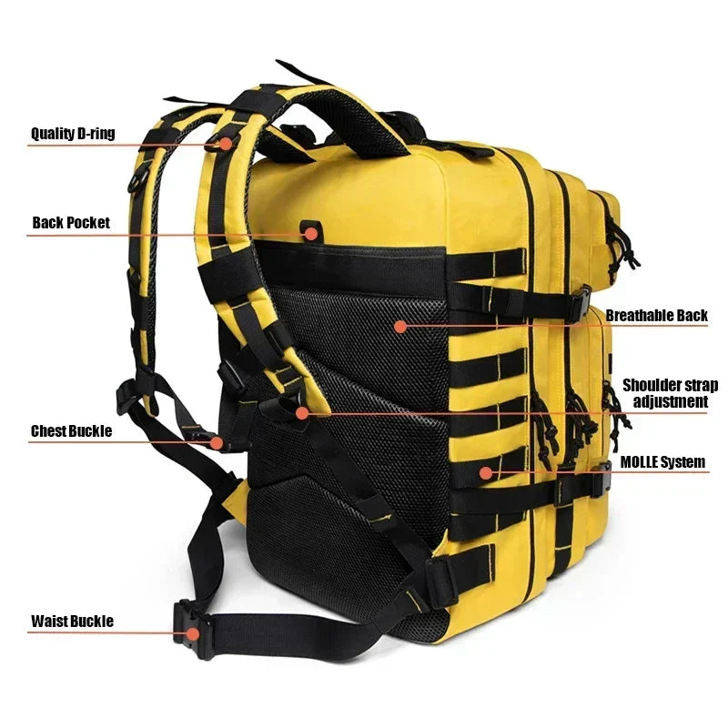 45L Tactical Fitness Backpack Molle Rucksack Yellow Backpacks - Tophatter Daily Deals