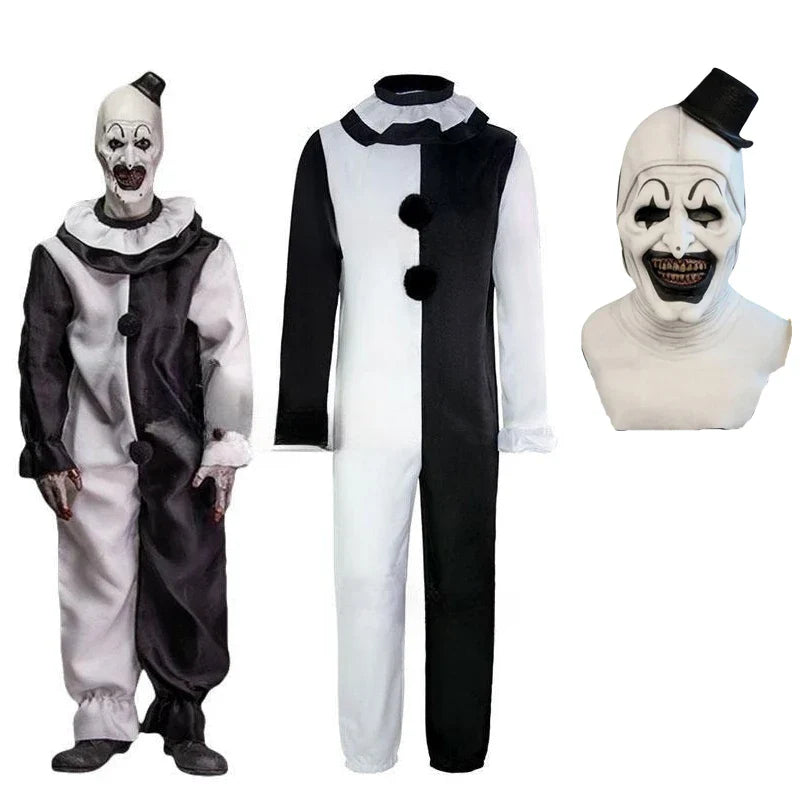 Art The Clown Cosplay Jumpsuit And Mask Halloween 2025 Costume and mask A - Tophatter Daily Deals