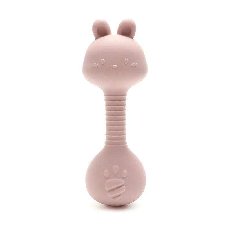 Silicone Rabbit Teether Rattle Newborn Sensory Toys Rabbit Baby Pink - Tophatter Daily Deals