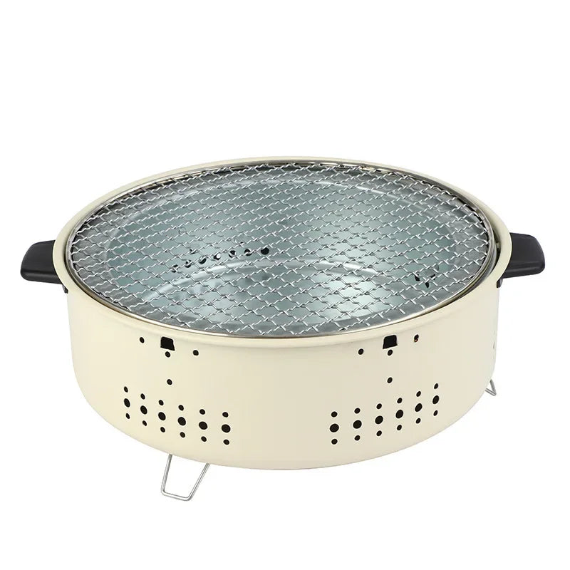 Round Charcoal BBQ Grill Stove White Camp Cooking - Tophatter Daily Deals