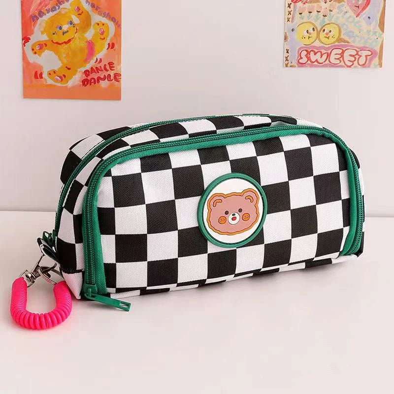 Kawaii Checkerboard Pencil Case Large Capacity Black x White Animals - Tophatter Daily Deals