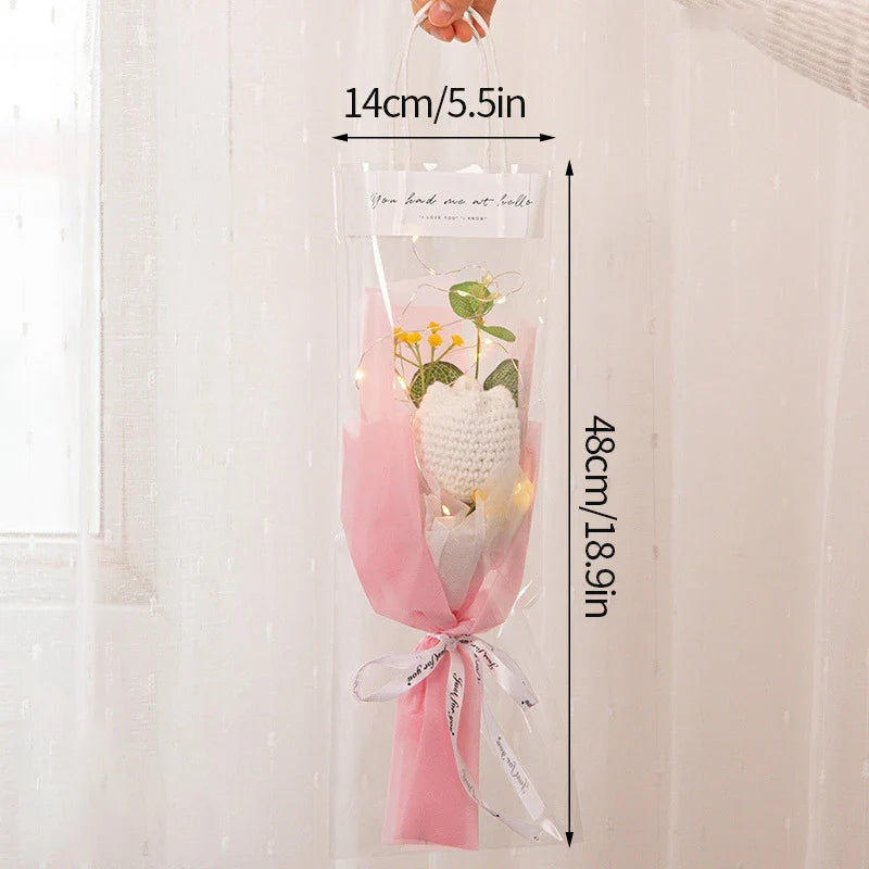 Flower Crochet Handmade Knitted Bouquet Pink x White Flowers - Tophatter Daily Deals