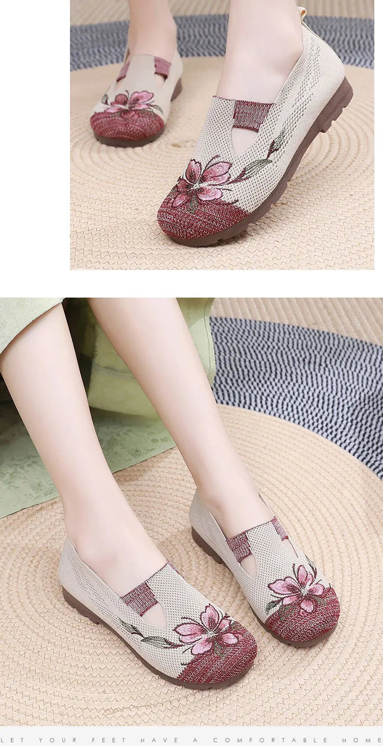 Breathable Women’s Flats - Slip-On Mesh, Embroidered - Tophatter Daily Deals