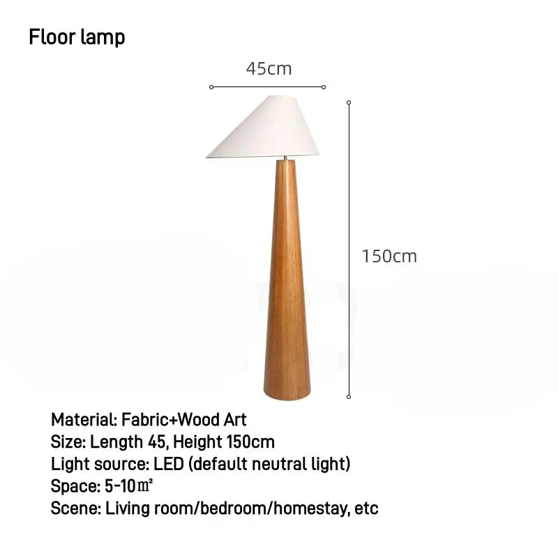 Japandi Conical Oak Floor Lamp Wabi Sabi Retro Lighting Home Decor Floor lamp H150cm - Tophatter Daily Deals