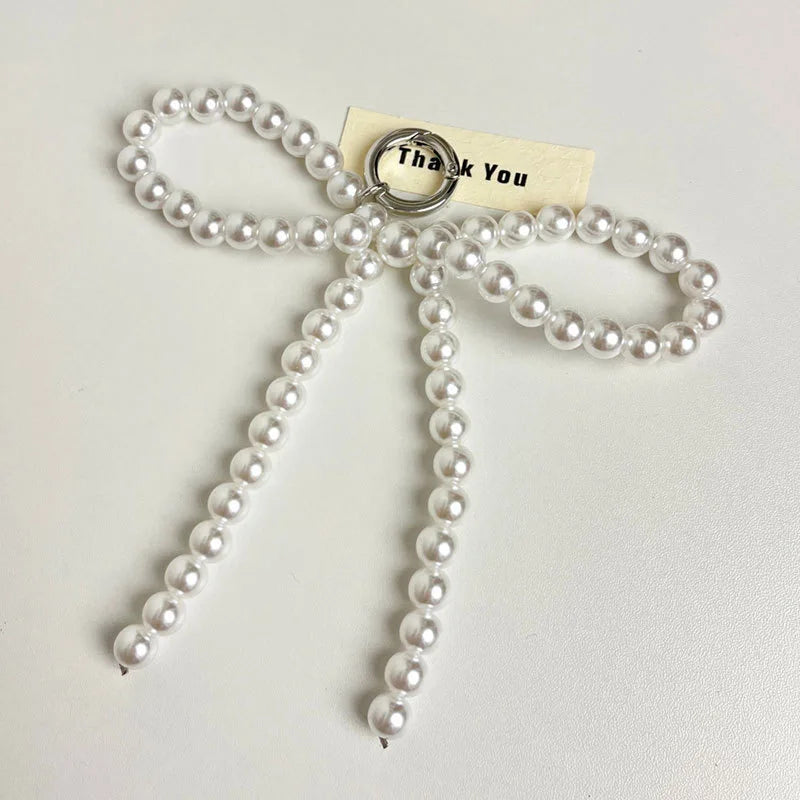 Beaded Pearl Bow Keychain Y2K Bag Charm Cute Gift Accessory White Pearl - Tophatter Daily Deals
