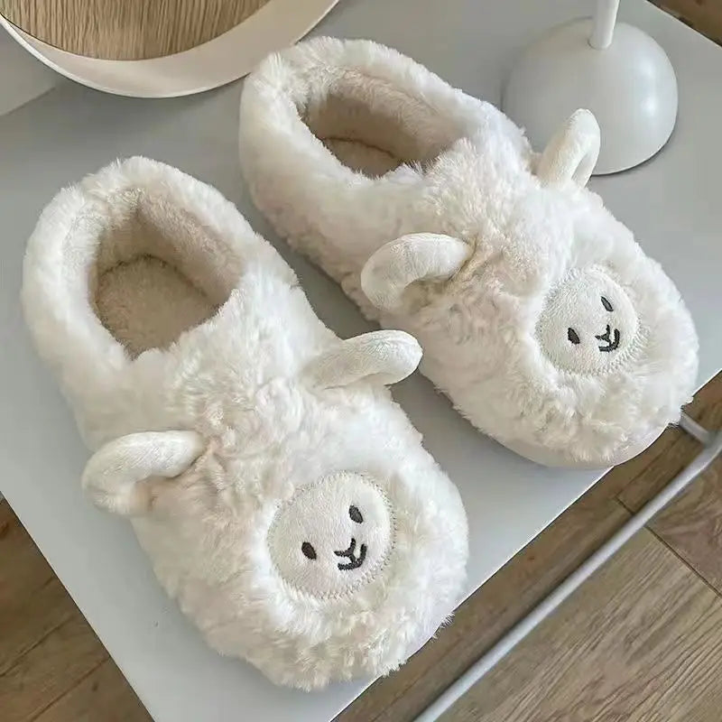 Plush Alpaca Sheep Lamb Warm Fluffy Faux Fur Slippers White Alpaca Animals - Tophatter Daily Deals