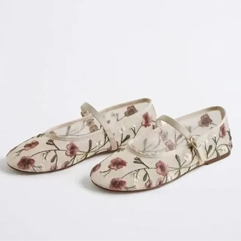 Breathable Womens Ballet Flats - Mary Jane, Mesh, Summer Beige - Tophatter Daily Deals