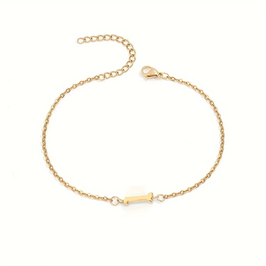 Initial Letter Bead Bracelet Thin Chain Minimalist Elegant I - Tophatter Daily Deals