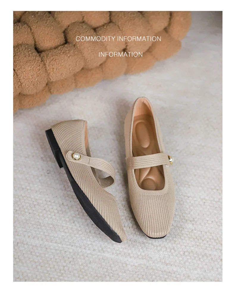 Stretchy Women Mary Jane Flats - Ribbed Knit For Spring - Tophatter Daily Deals