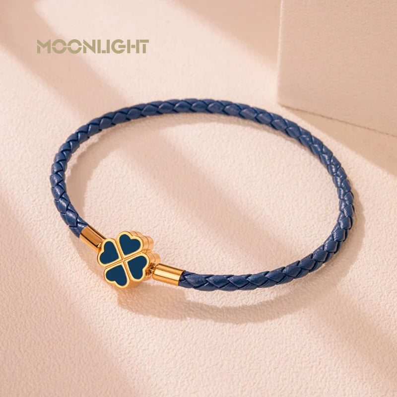 Four Leaf Clover Braided Leather Lucky Bracelet Gift - Tophatter Daily Deals