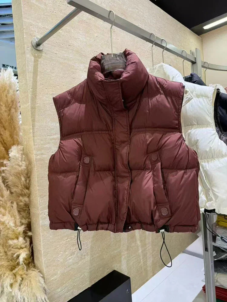 Warm Women’s Down Vest - Stand Collar, Duck Down, Winter - Tophatter Daily Deals