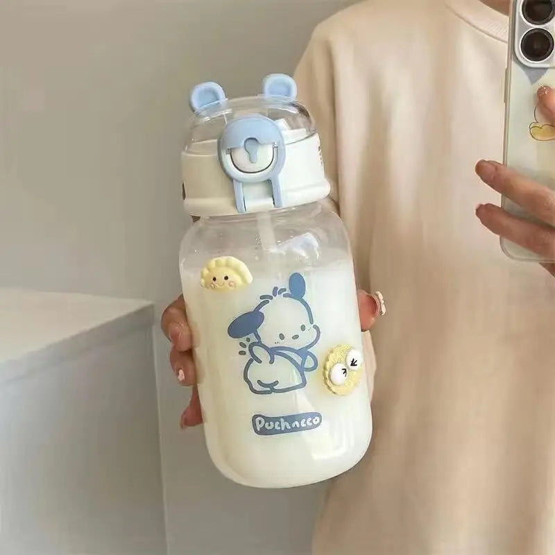 Water Bottle With Straw Cup Kawaii Transparent 500ml Portable Pochacco - Blue Anime - Tophatter Daily Deals