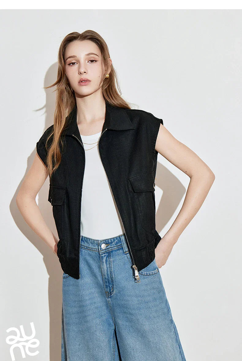 Lightweight Women's Sleeveless Jacket - Linen Cotton, Spring - Tophatter Daily Deals
